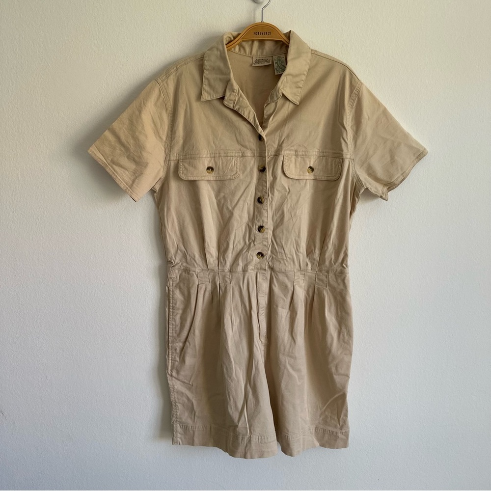 Vintage St. John’s Bay Romper Shorts 90s Tan Khaki Cream Safari Cottage Core 14M